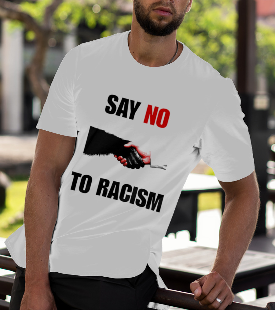 Say No To Racism Bigfoot Human Handshake Equality Message T-Shirt