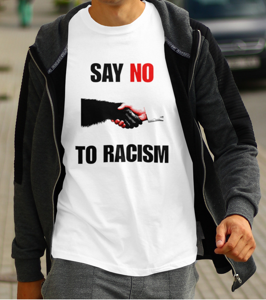 Say No To Racism Bigfoot Human Handshake Equality Message T-Shirt