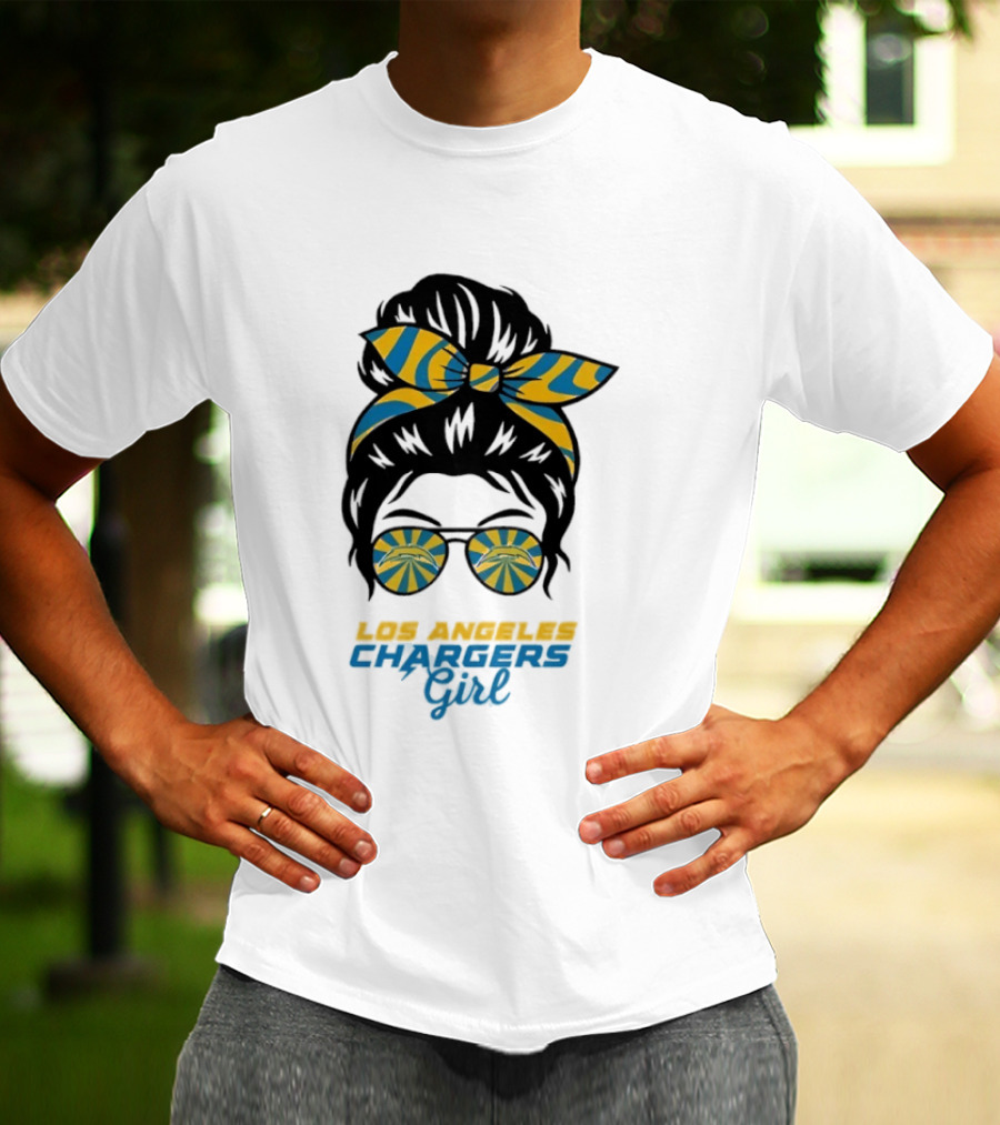 Messy Bun Glasses Los Angeles Chargers Girl T-Shirt
