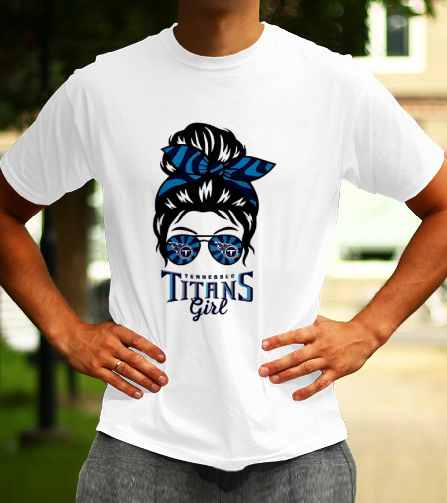 Tennessee Titans Girl Messy Bun Glasses Bow T-Shirt