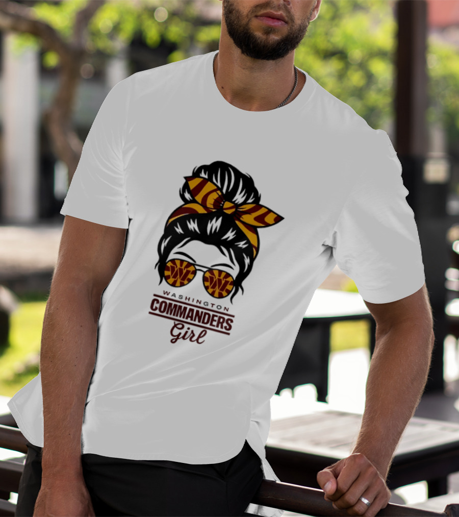 Washington Commanders Girl Messy Bun Glasses Football Fan T-Shirt