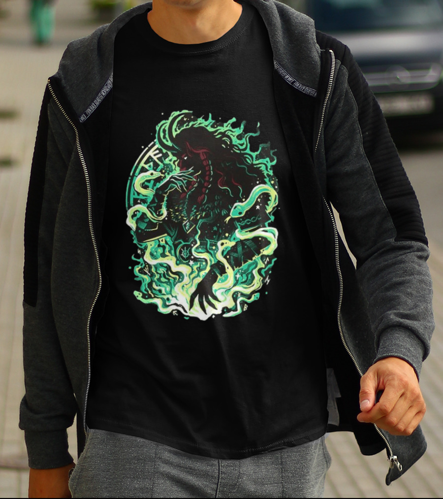 Loki Norse God Of Mischief Mythology With Serpents And Runes T-Shirt