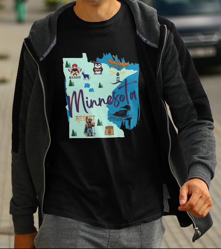 Minnesota Resist Lumberjack Penguin Canoe Loon Lighthouse Deer T-Shirt