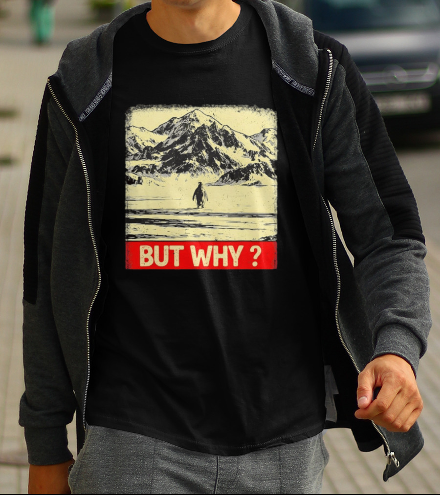 Penguin Meme But Why Mountains Winter Scene T-Shirt