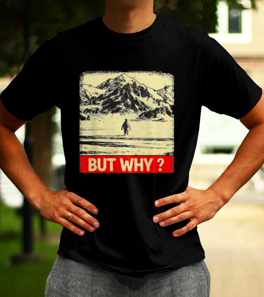 Penguin Meme But Why Mountains Winter Scene T-Shirt