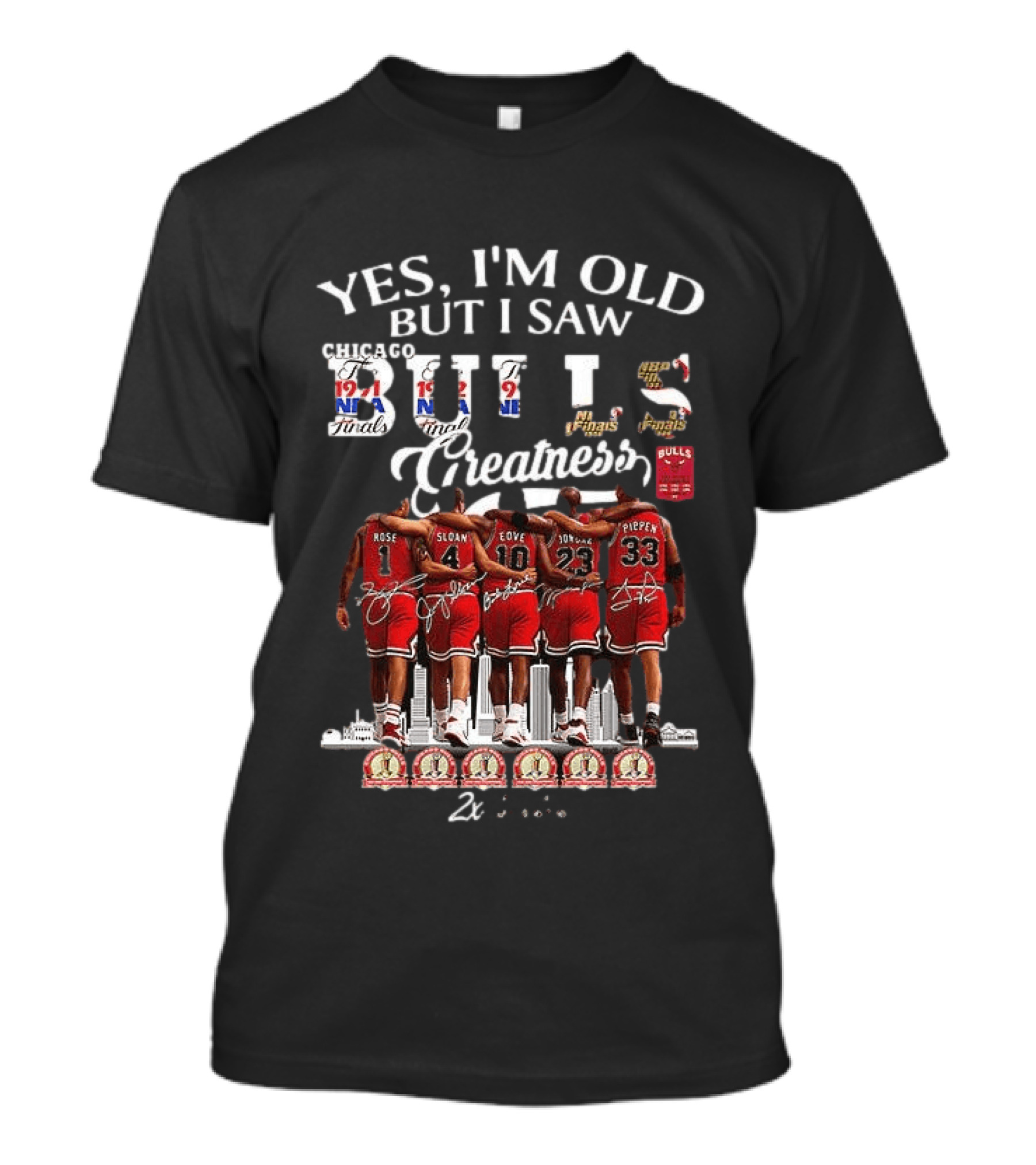 Yes I'm Old But I Saw Bulls Finals Greatness NBA Champions 1971 Rose Sloan Love Jordan Pippen T-Shirt