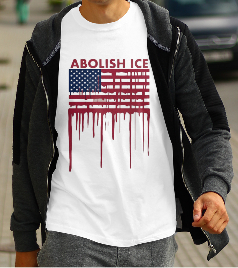Abolish ICE Dripping American Flag Blood Effect T-Shirt