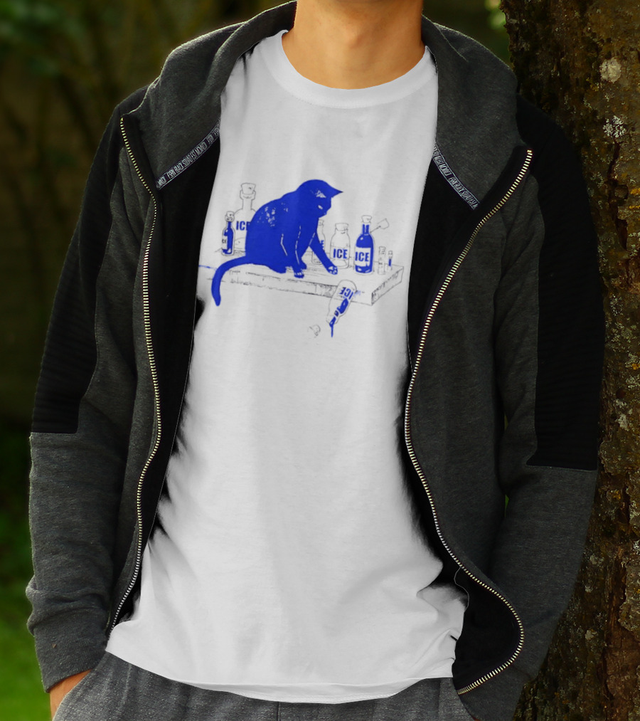 Cat Surrounded By Ice Bottles On A Table T-Shirt