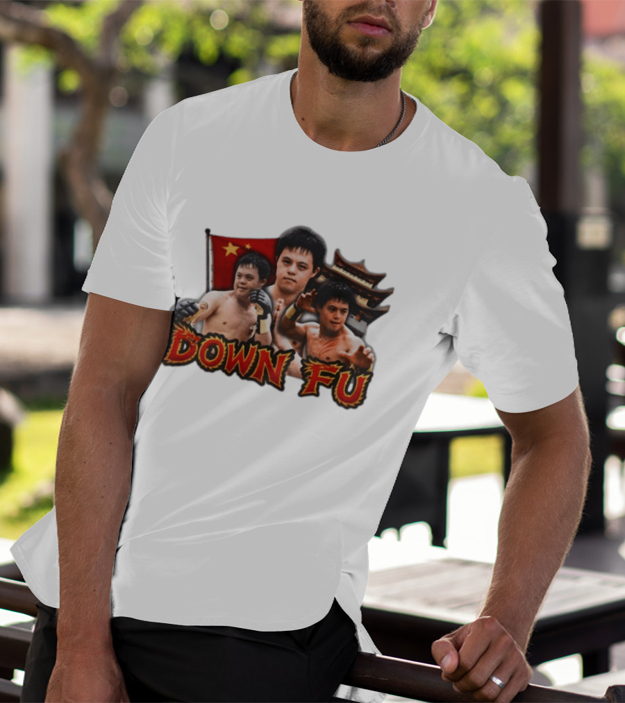 Down Fu Martial Arts Style With Fighters And Chinese Pagoda T-Shirt