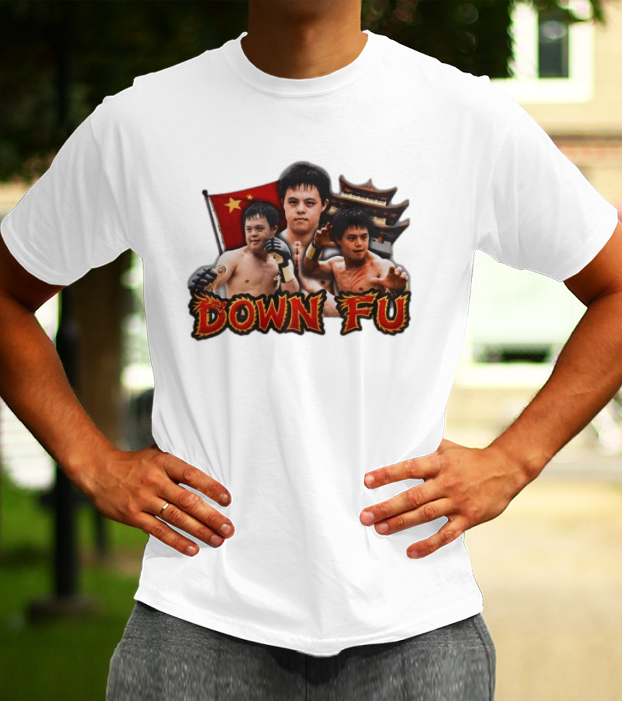 Down Fu Martial Arts Style With Fighters And Chinese Pagoda T-Shirt