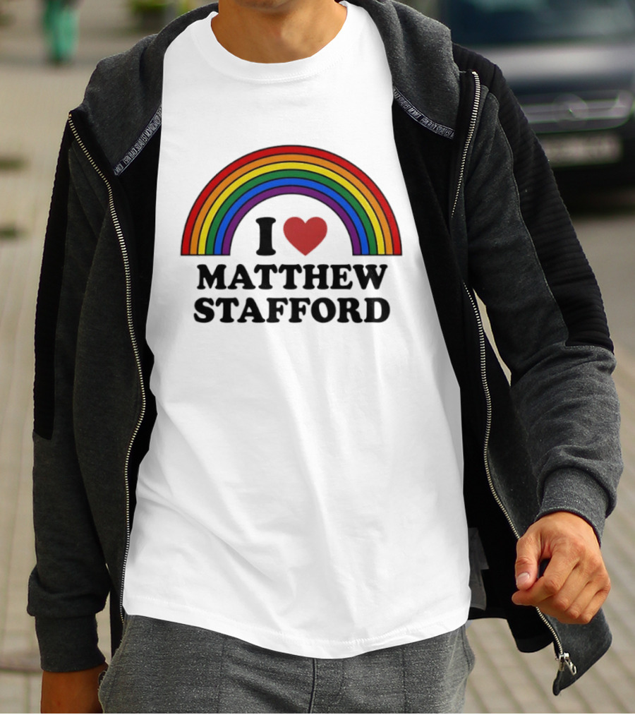I Love Matthew Stafford Rainbow Heart Fan T-Shirt