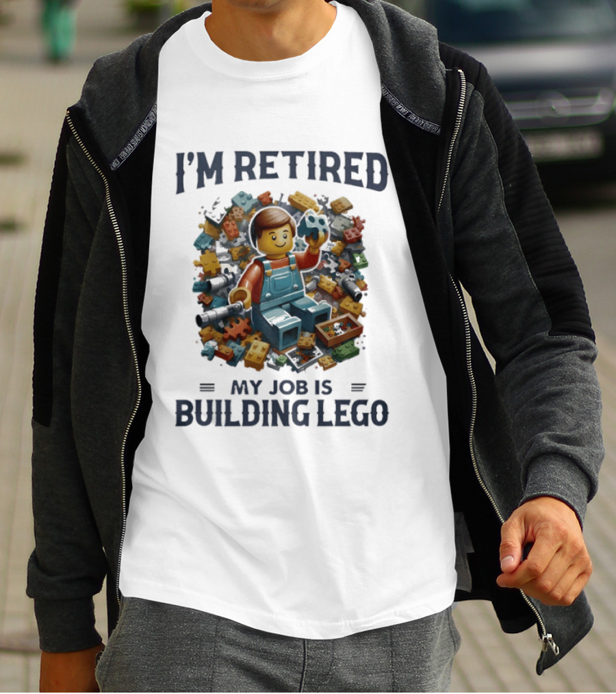 I'm Retired My Job Is Building Lego Colorful Bricks And Minifigure Playful Retirement T-Shirt
