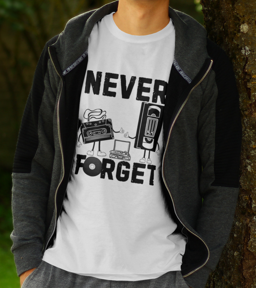 Never Forget Cassette VHS Floppy Nostalgia Music Media T-Shirt