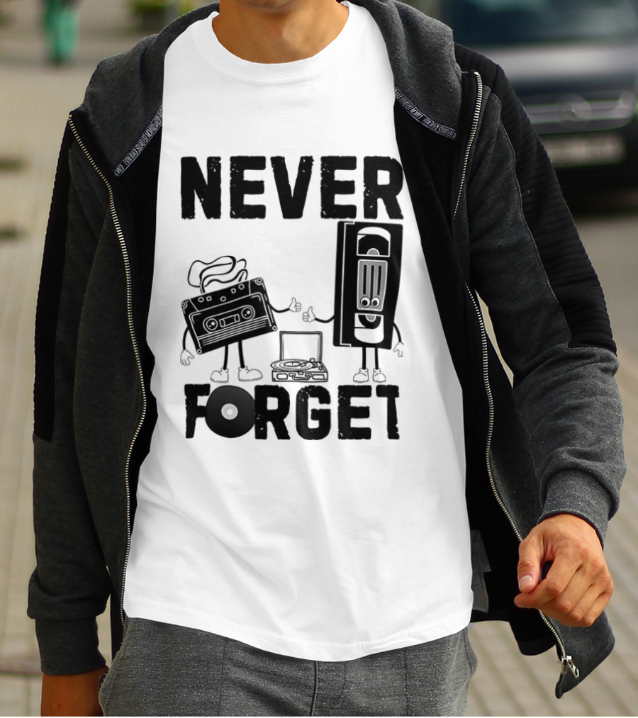 Never Forget Cassette VHS Floppy Nostalgia Music Media T-Shirt