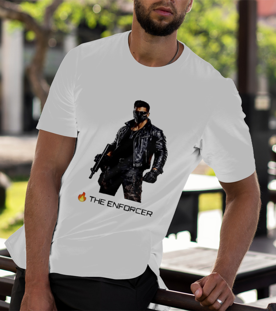 The Enforcer Leather Jacket Warrior With Mask And Fire T-Shirt