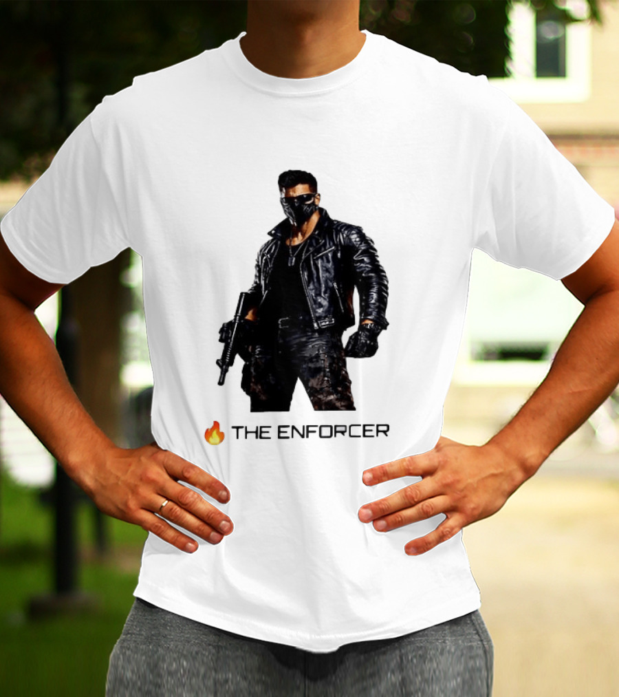The Enforcer Leather Jacket Warrior With Mask And Fire T-Shirt