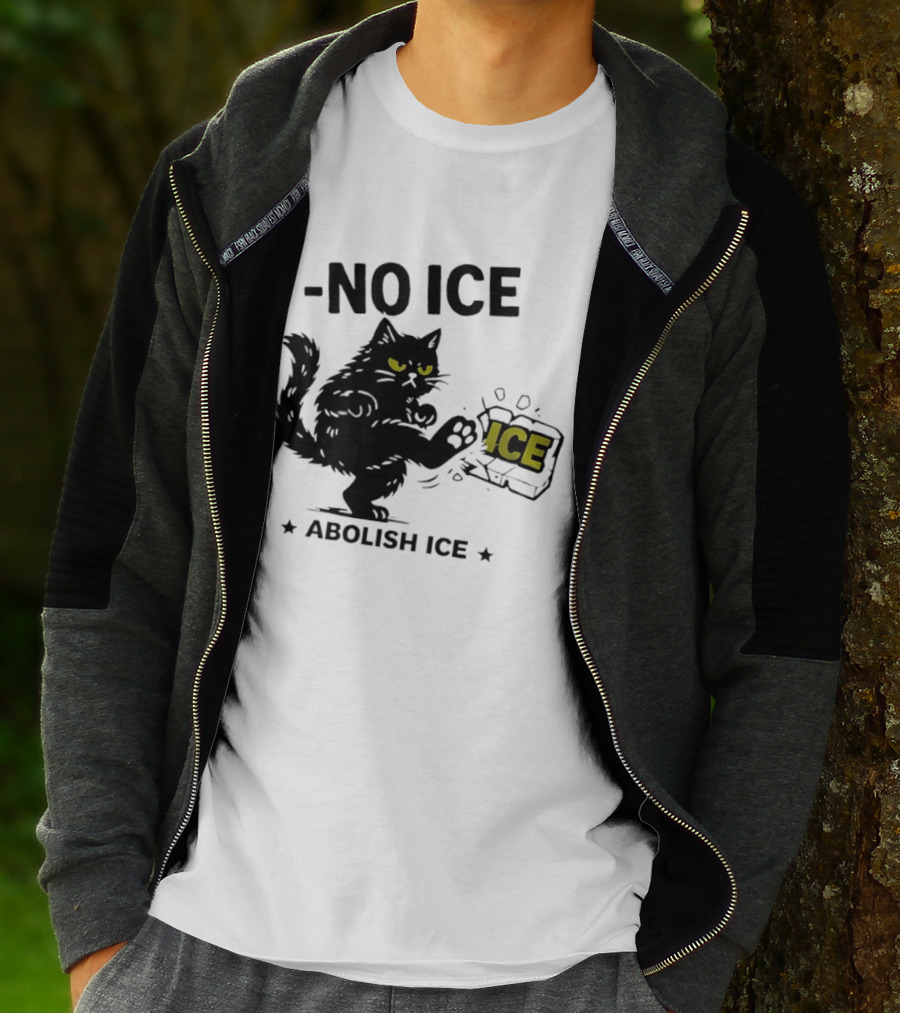 Black Cat No Ice Abolish ICE T-Shirt