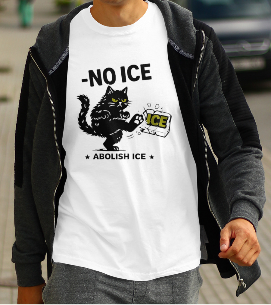 Black Cat No Ice Abolish ICE T-Shirt
