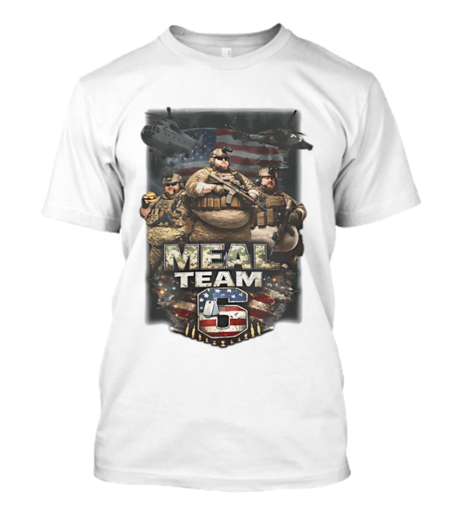 Meal Team 6 Army Helicopter American Flag Patriotic Soldiers T-Shirt