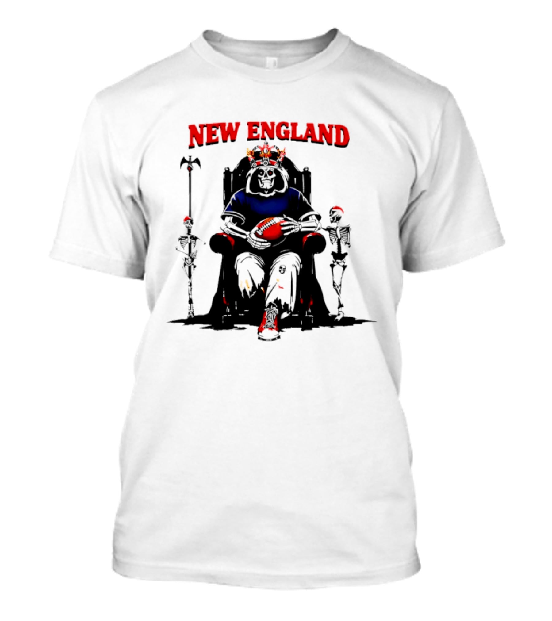 New England Skeletal Football Monarch Sitting On A Throne With Staff T-Shirt