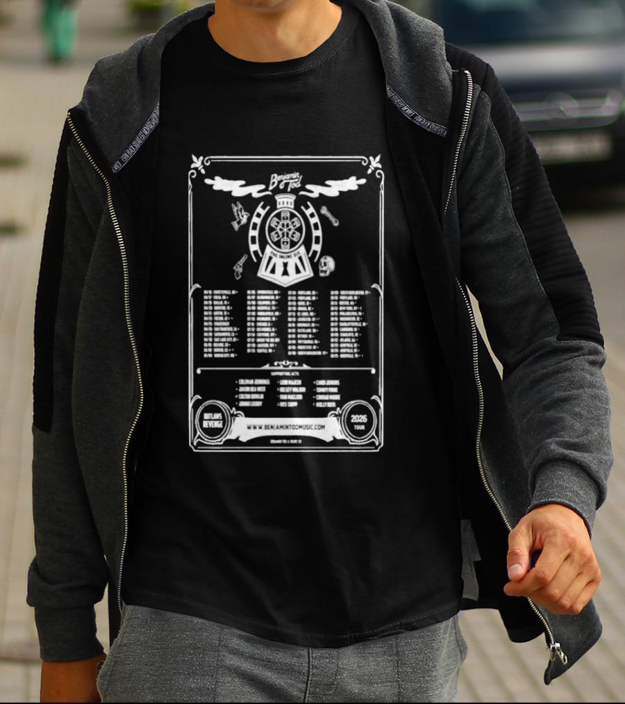 Benjamin Tod & The Inline Six Outlaw's Revenge Tour 2026 Schedule Steam Train Guns Skull T-Shirt