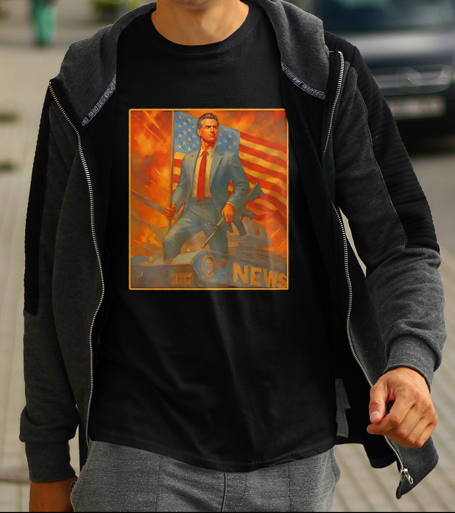 Gavin Newsome Tank Patriotic Flag Rifle News Scene T-Shirt
