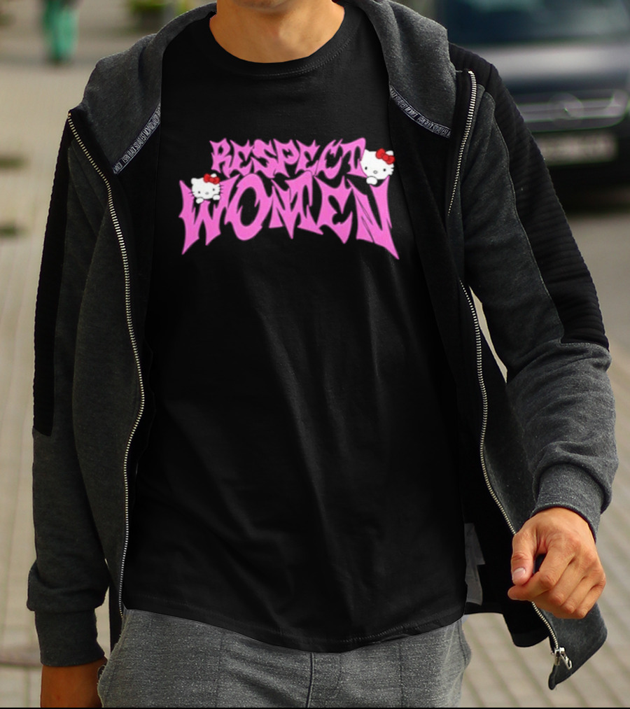Respect Women Pink Script Featuring Hello Kitty T-Shirt