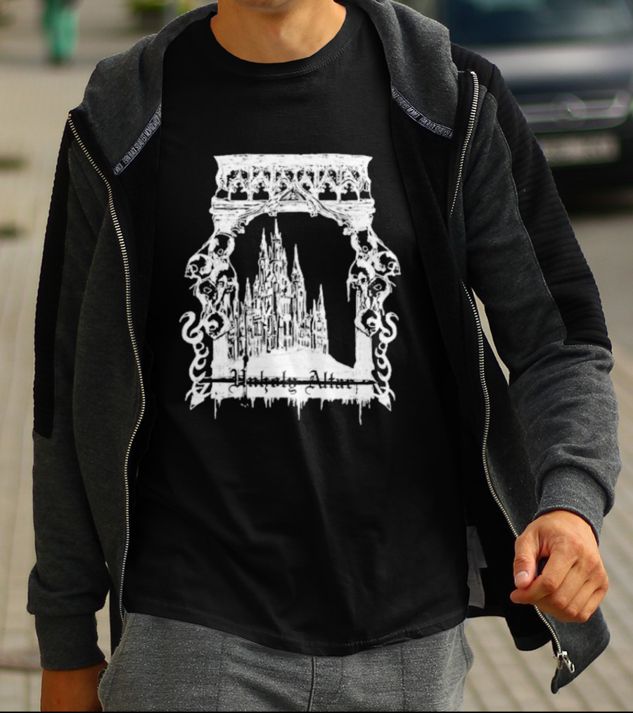 Unholy Altar Castle Gothic Architecture Mysterious Shadows T-Shirt