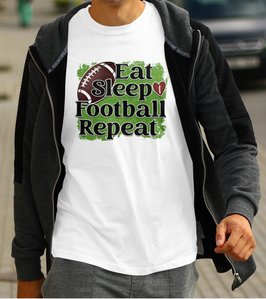 Eat Sleep Football Repeat Heart Football T-Shirt