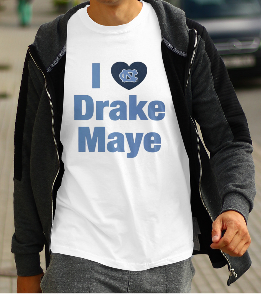 I Love Drake Maye UNC Tar Heels Football Heart T-Shirt