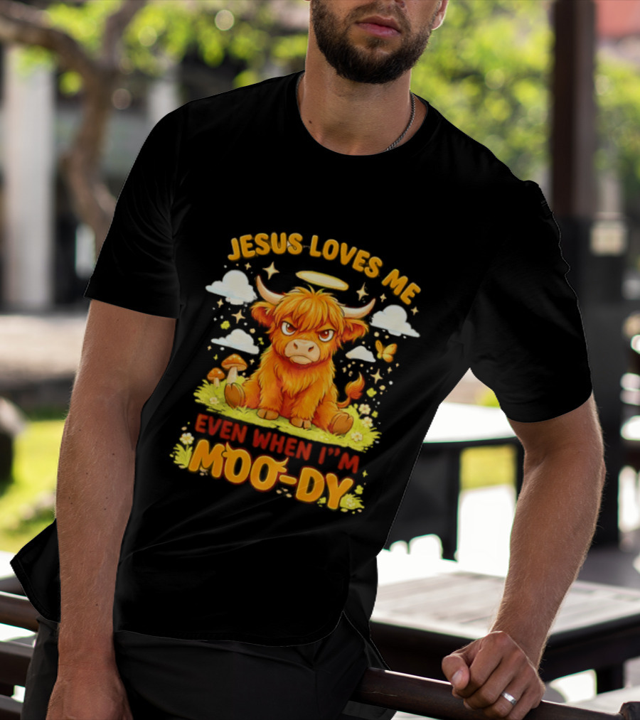Grumpy Bison Jesus Loves Me Even When I'm Moo Dy Yellow T-Shirt