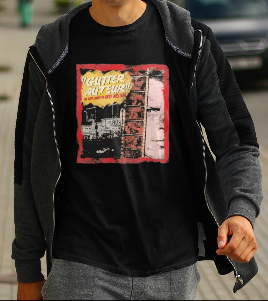 Gutter Auteur The Lost Legacy Of Andy Miligan Filmmaker Tribute With Vintage Film Strip And Urban Nightlife T-Shirt