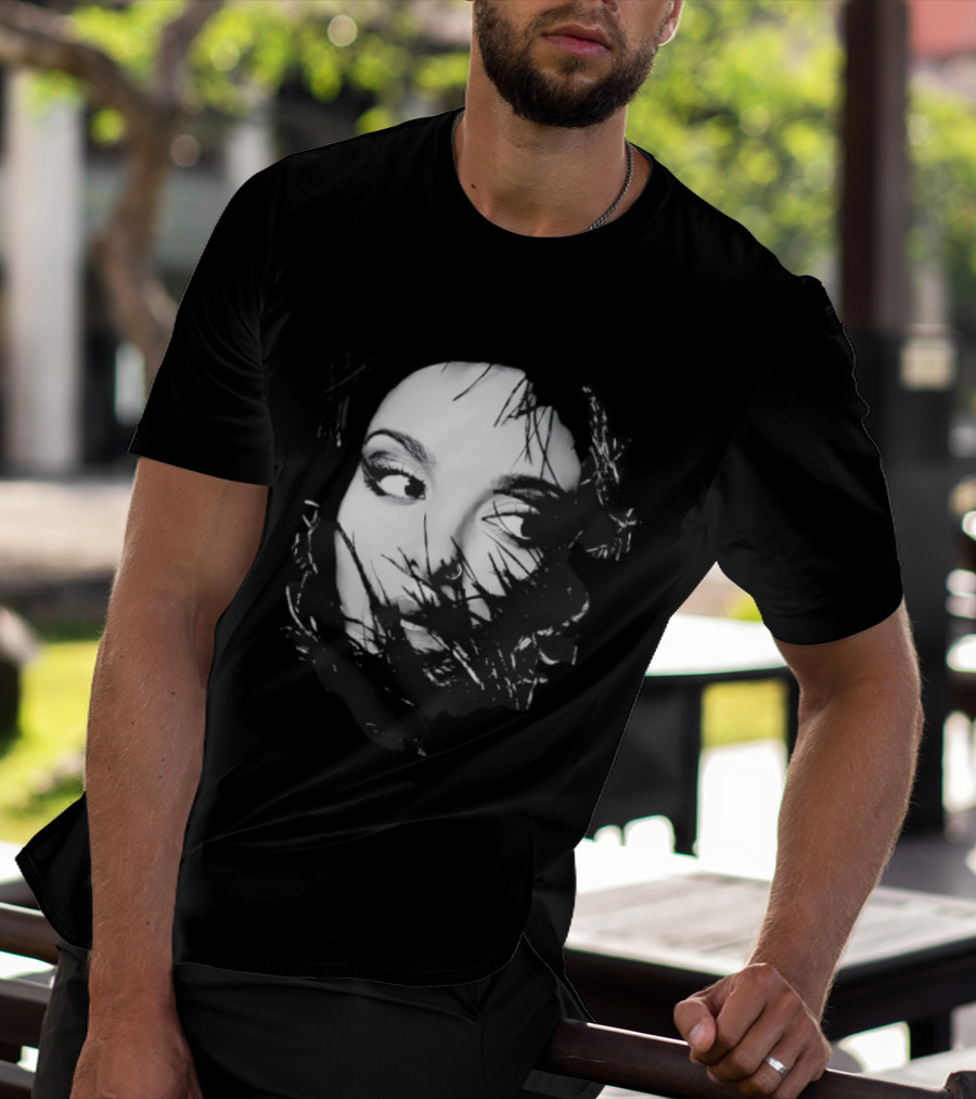 Jade Face Mysterious Gaze Black And White Brushstroke T-Shirt