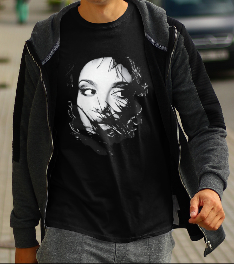 Jade Face Mysterious Gaze Black And White Brushstroke T-Shirt