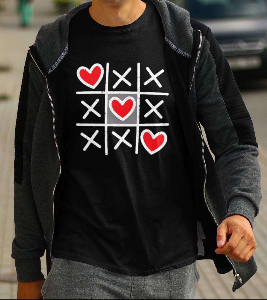 Tic Tac Toe XO Hearts Love Valentine Day Red Heart Crosses T-Shirt