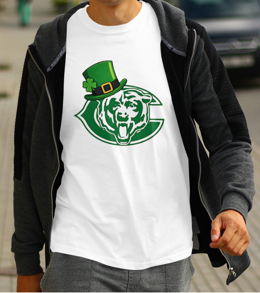 Chicago Bears St Patrick's Day Green Logo With Irish Hat T-Shirt