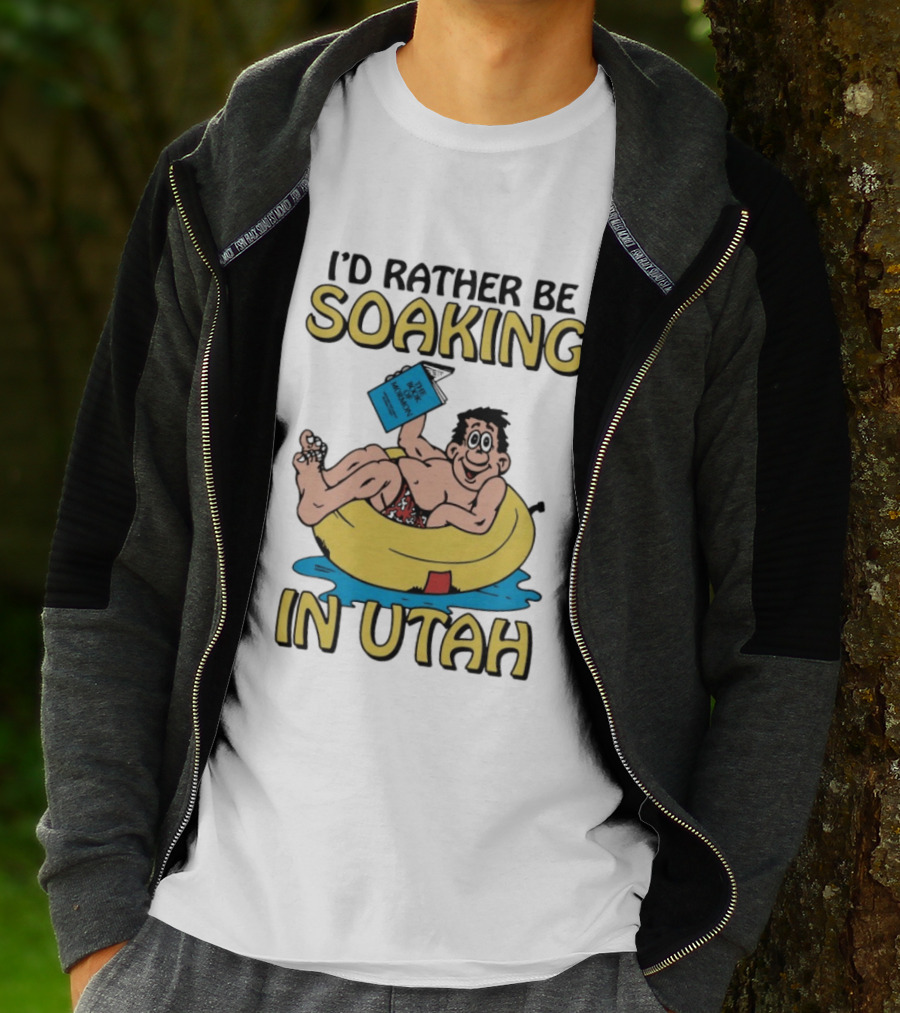 I'd Rather Be Soaking In Utah The Book Of Mormon Fun Relaxing Character With Yellow Inner Tube T-Shirt