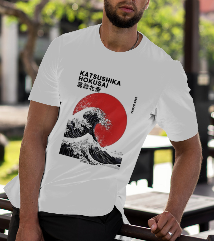 Katsushika Hokusai The Great Wave And Red Sun Japanese Ukiyo E T-Shirt