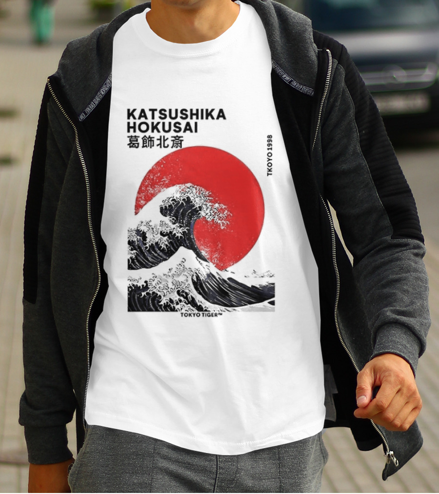 Katsushika Hokusai The Great Wave And Red Sun Japanese Ukiyo E T-Shirt