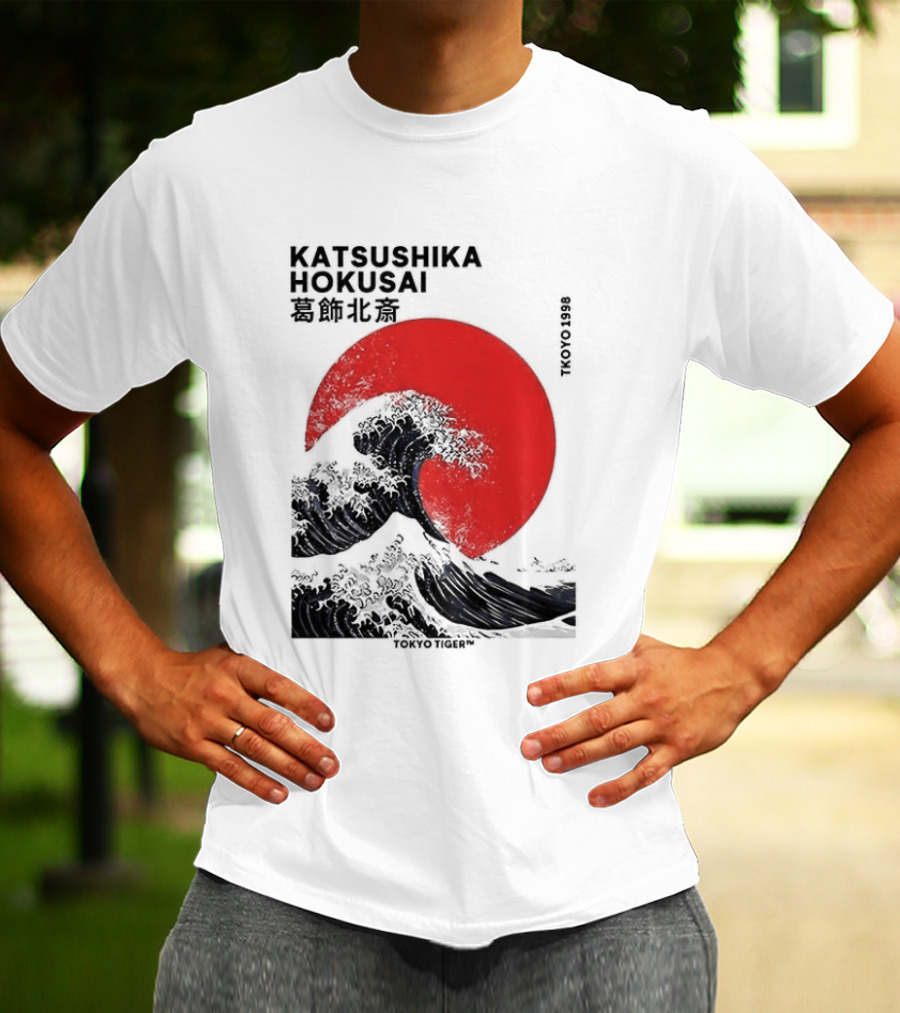 Katsushika Hokusai The Great Wave And Red Sun Japanese Ukiyo E T-Shirt