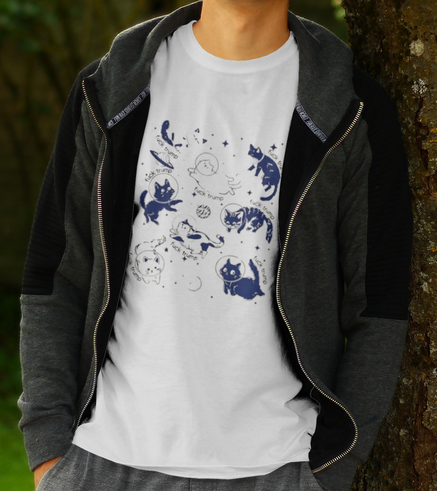 Subtle FDT Cats In Space Stars Orbit And Floating Shapes T-Shirt