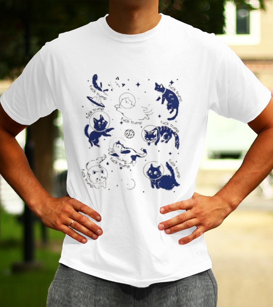 Subtle FDT Cats In Space Stars Orbit And Floating Shapes T-Shirt
