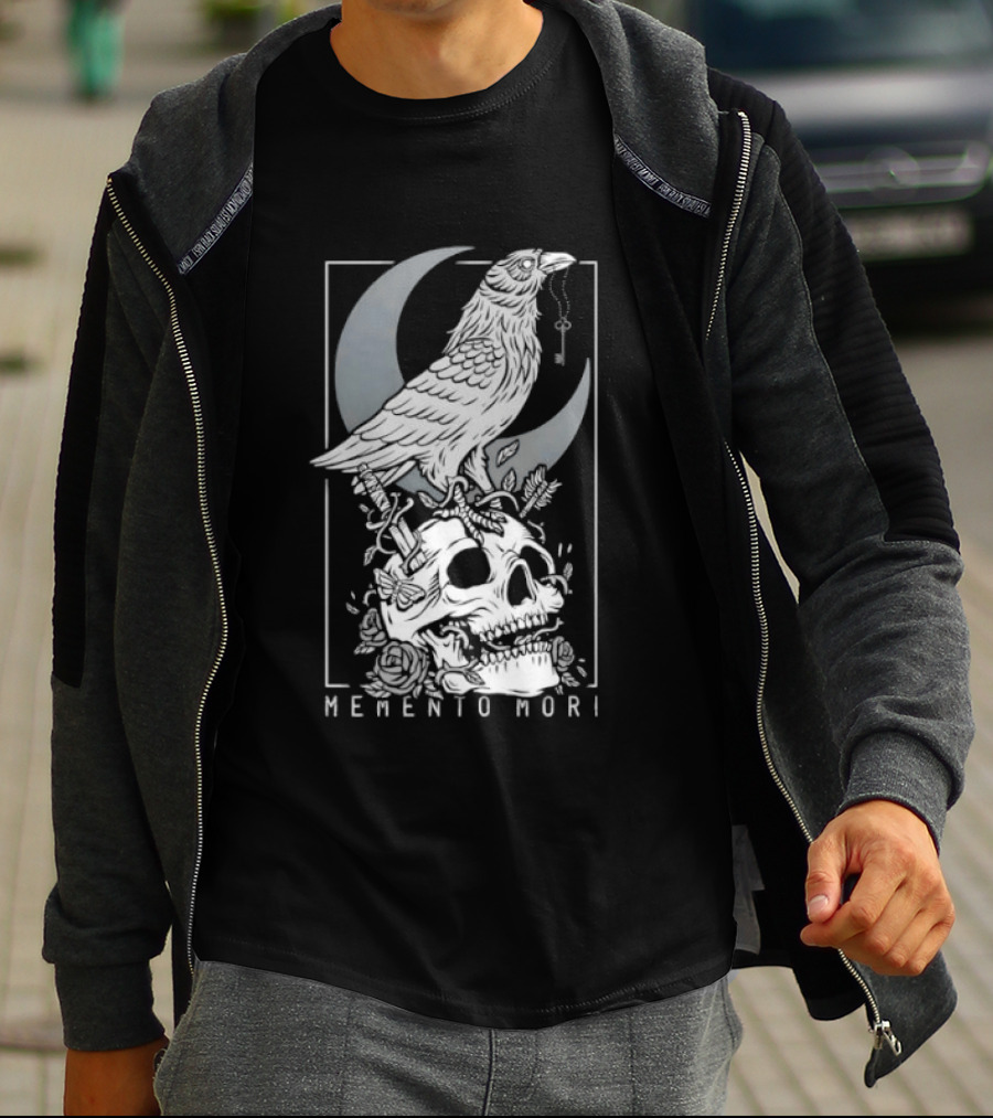 Memento Mori Raven Moon Skull Vintage Aesthetic T-Shirt