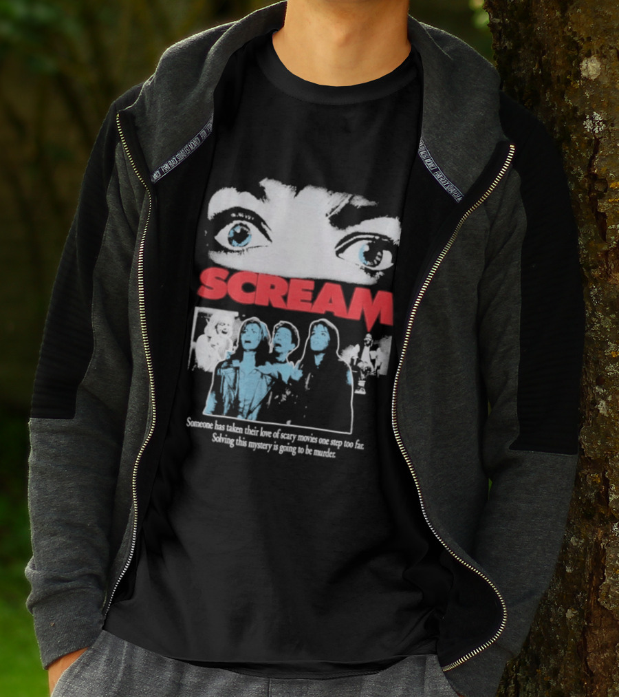 Scream Someone Has Taken Their Love Of Scary Movies One Step Too Far Solving This Mystery Is Going To Be Murder Eyes Faces T-Shirt