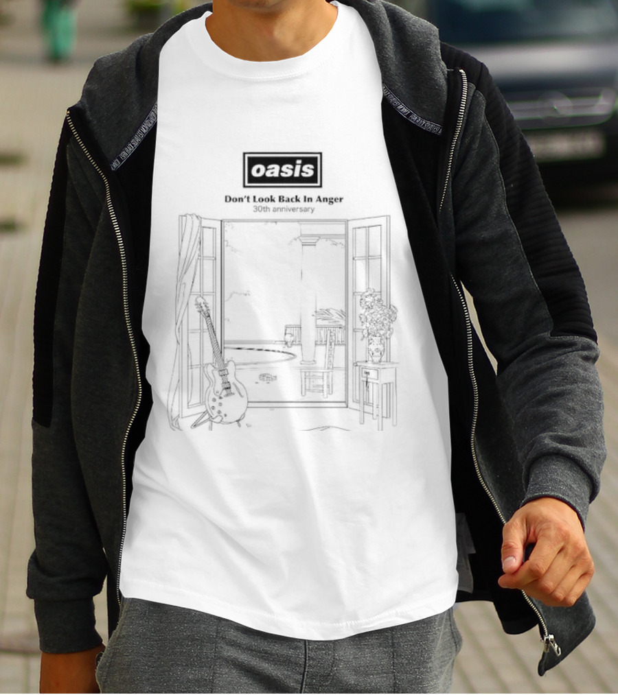 Oasis Don't Look Back In Anger 30th Anniversary Open Window Guitar Scene T-Shirt