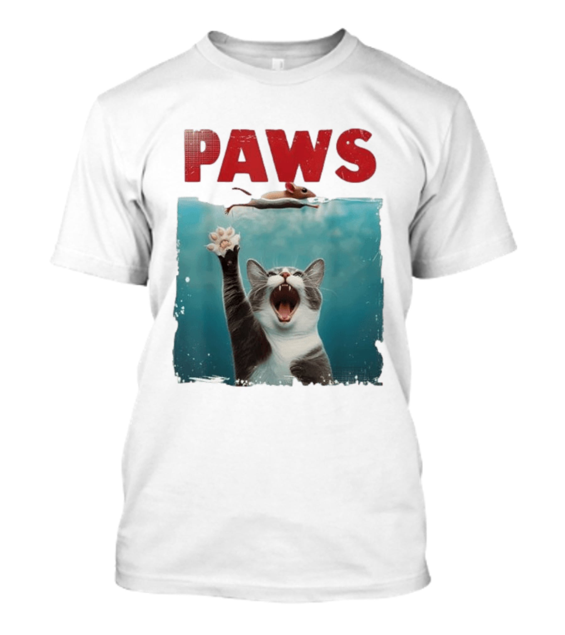 Paws Cat Chasing Mouse Playful Kitten Humor T-Shirt