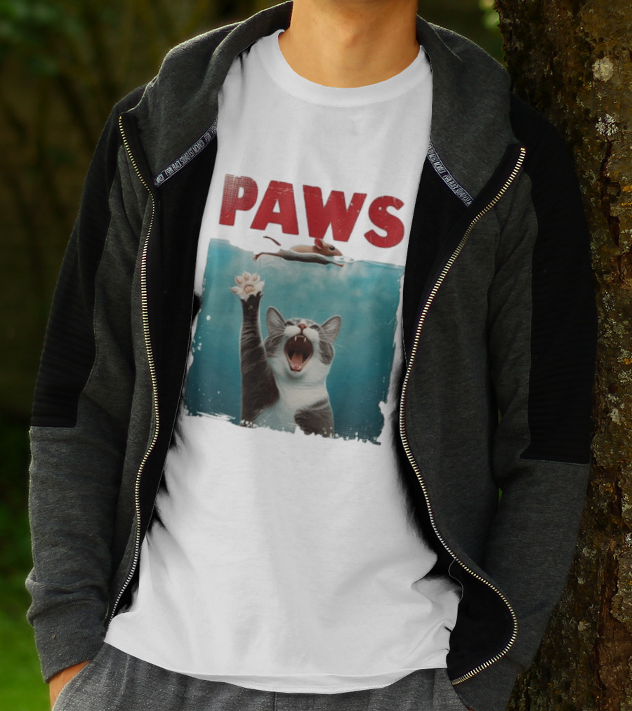 Paws Cat Chasing Mouse Playful Kitten Humor T-Shirt
