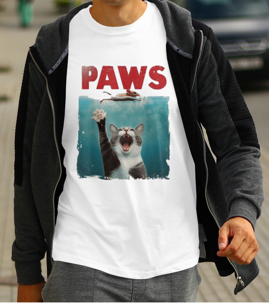 Paws Cat Chasing Mouse Playful Kitten Humor T-Shirt