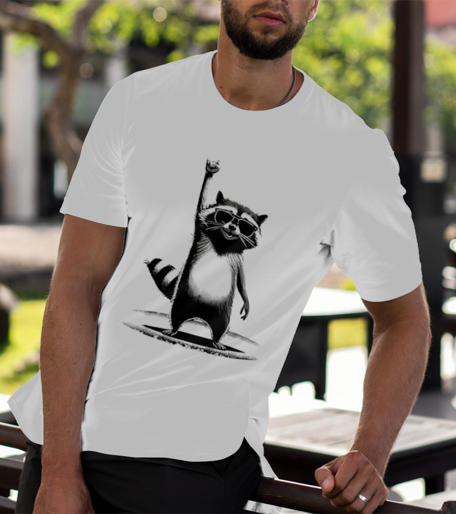 Raccoon Rock Music Animal Silhouette Jazz Hands Pose T-Shirt