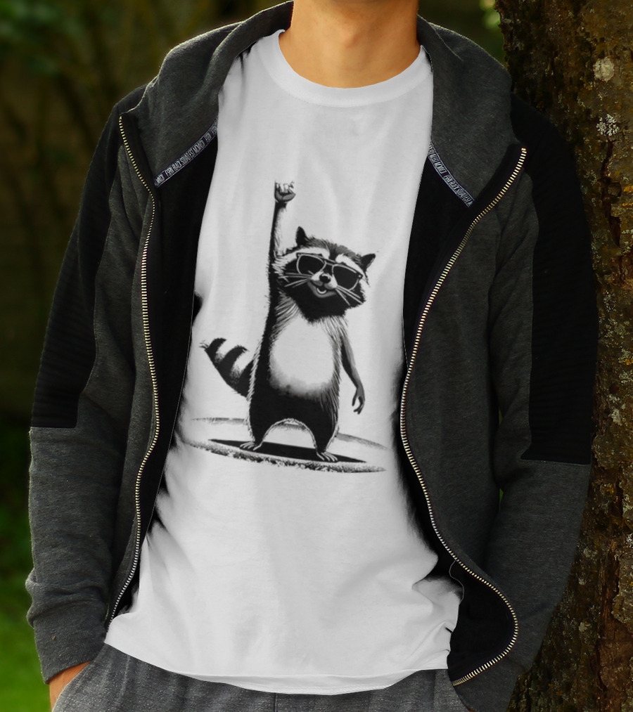 Raccoon Rock Music Animal Silhouette Jazz Hands Pose T-Shirt